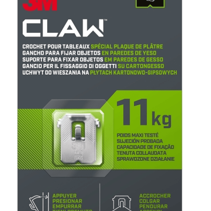 3M Claw Pack de 2 Ganchos de Metal para Paredes de Yeso - Soporta hasta 11kg - Color Gris/Titanio 1