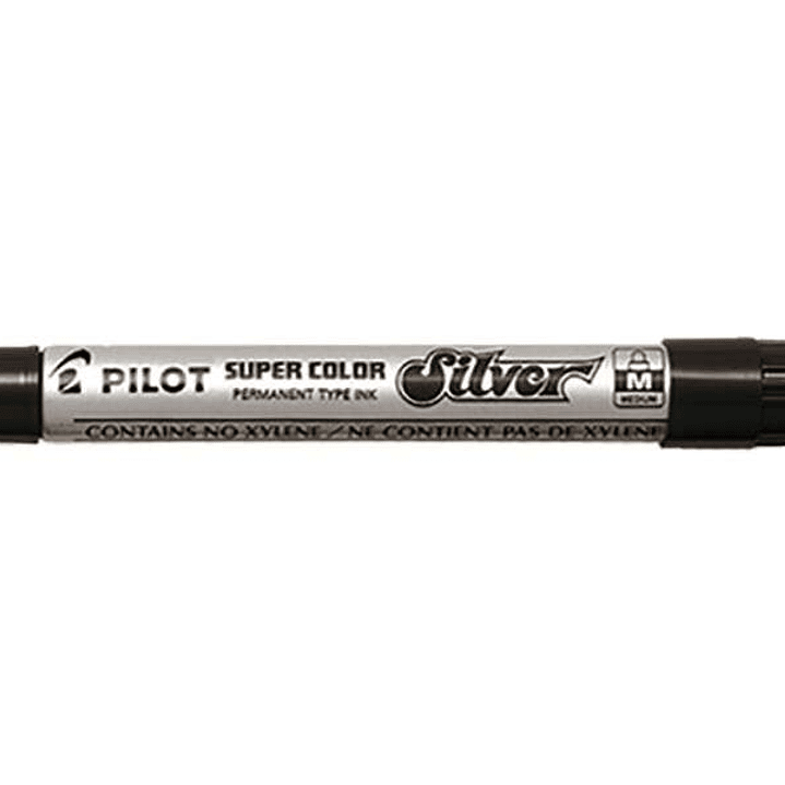 Pilot Super Color Rotulador Permanente - Punta de 4,5mm de Poliacetal - Tinta muy Densa y Opaca - Cuerpo Metalico - Color Plata 1
