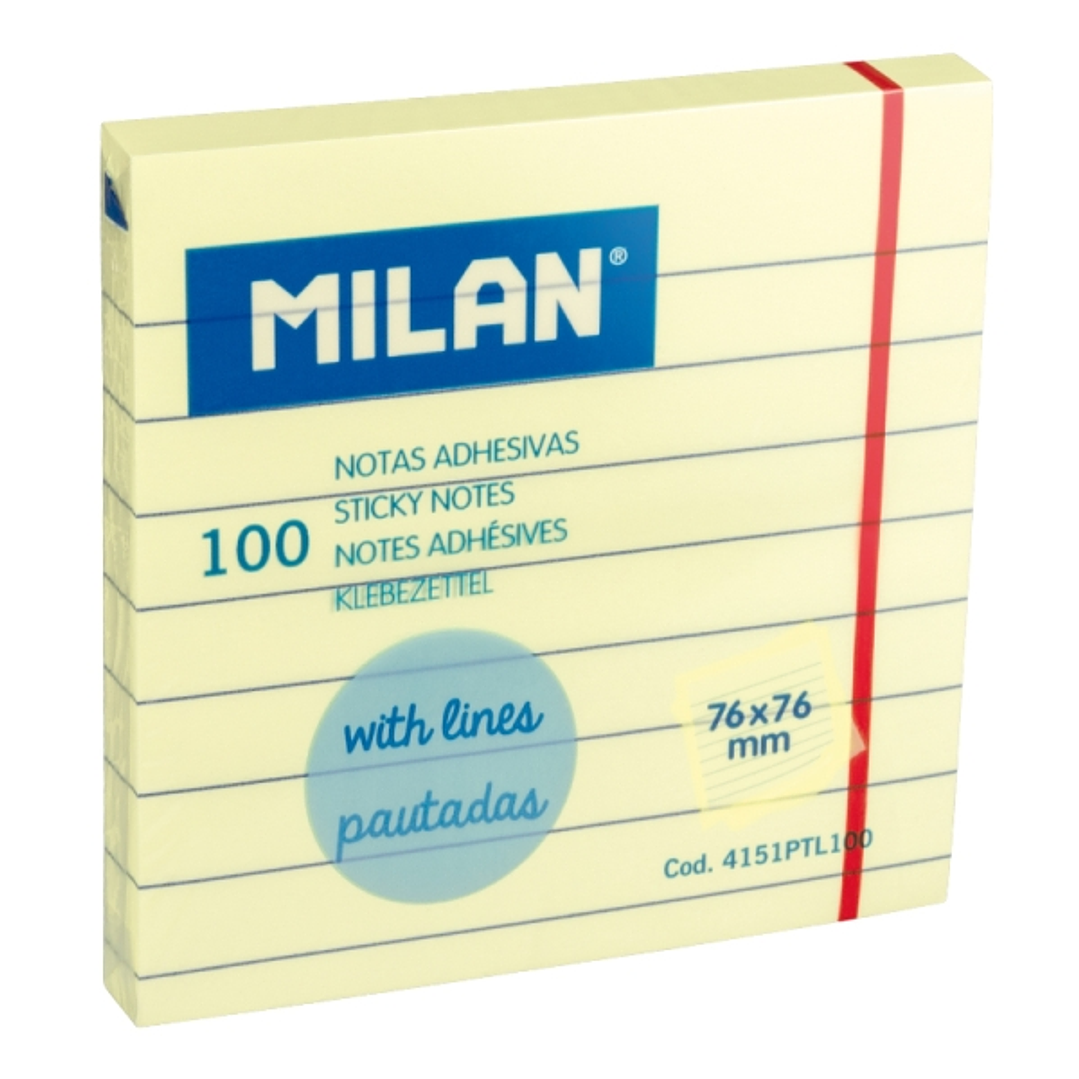 Milan Pack de 100 Notas Adhesivas - Pautadas - 76x76mm - Color Amarillo 1