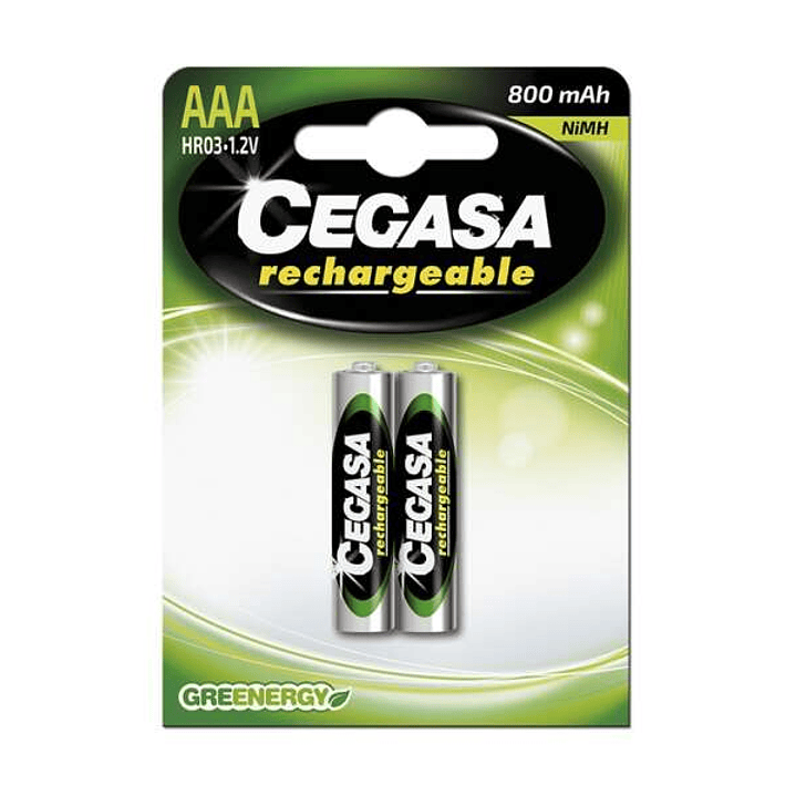 Cegasa Rechargeable Pack de 2 Pilas Recargables AAA HR03 800mAh 1