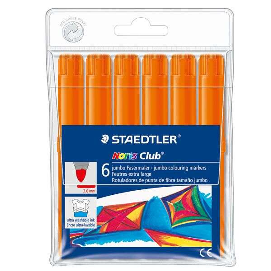 Staedtler Noris Watercolour 340 Pack de 6 Rotuladores de Gran Tamaño - Trazo 3mm Aprox - Lavable Facilmente - Tinta Base de Agua - Color Naranja 1