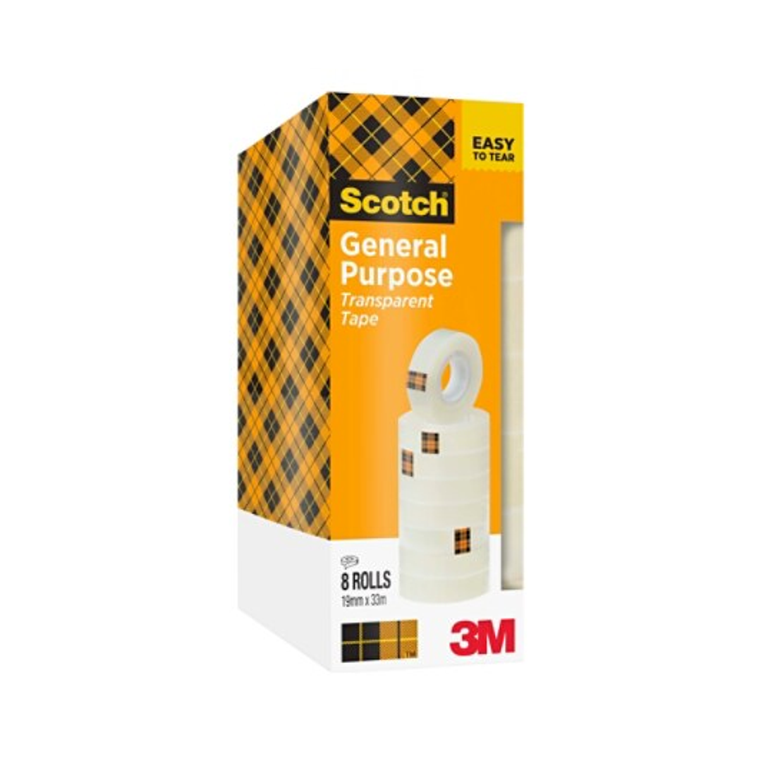 Scotch 508 Pack de 8 Cintas Adhesivas 19mm x 33m - Transparente 1
