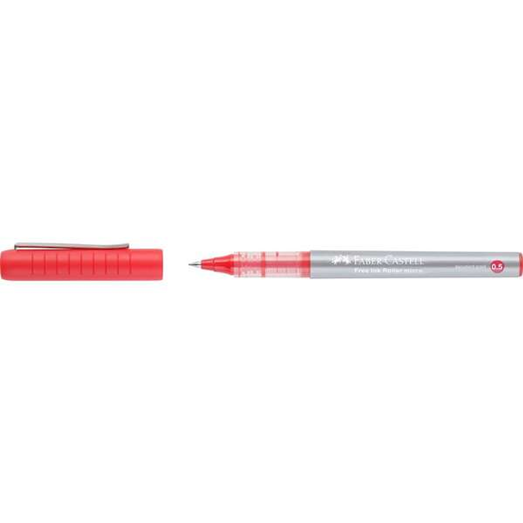 Faber-Castell Roller Free Ink Boligrafo de Tinta Liquida - Punta Conica 0,5mm - Ancho de Linea Extrafino - Clip de Metal - Color Rojo 1
