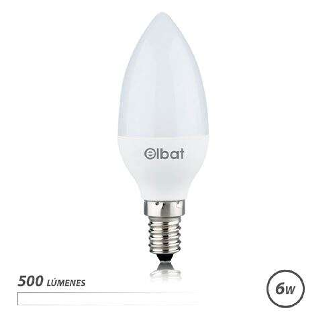 Elbat Bombilla LED - Potencia: 6W - Lumenes: 500 - Tipo de Luz: 4000K Luz Blanca - Casquillo: E14 - Angulo: 180º - Dimensiones: 37X100mm - 30.000 Hora 1