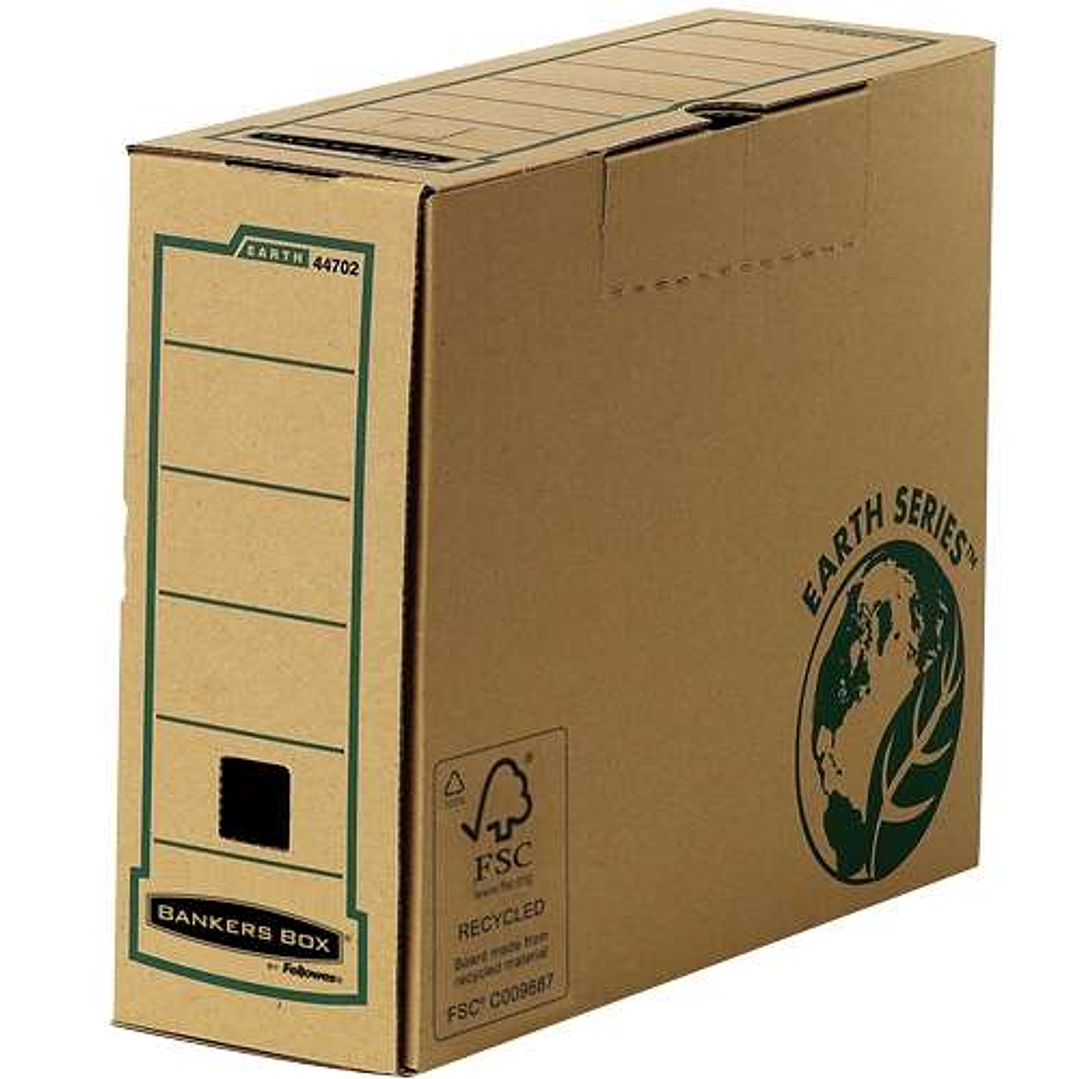Fellowes Bankers Box Earth Caja de Archivo Definitivo A4 100mm - Montaje Manual - Carton Reciclado Certificacion FSC - Color Marron 1