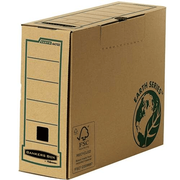 Fellowes Bankers Box Earth Caja de Archivo Definitivo A4 100mm - Montaje Manual - Carton Reciclado Certificacion FSC - Color Marron 1