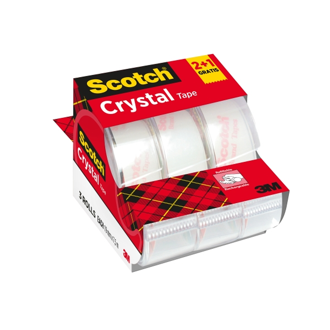 Scotch Crystal Pack de 3 Cintas Adhesivas - 19mm x 7.5m - Promocion 2 + 1 Gratis - Color Transparente 1