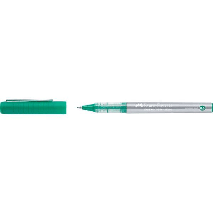 Faber-Castell Roller Free Ink Boligrafo de Tinta Liquida - Punta Conica 0,5mm - Ancho de Linea Extrafino - Clip de Metal - Color Verde 1