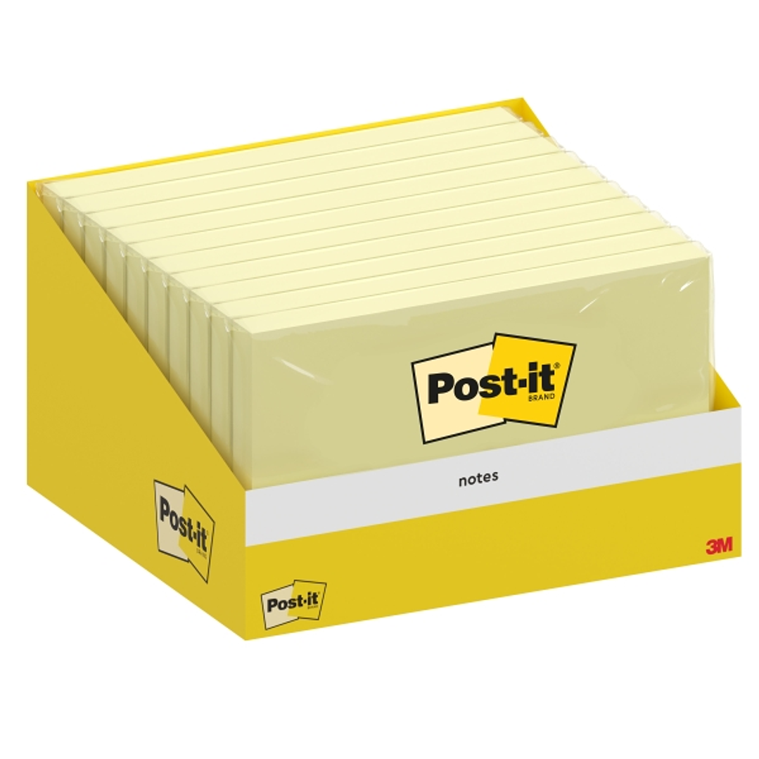 Post-It Bloc de 100 Notas Adhesivas Reposicionables - 76x127mm - Paquete de Carton - 100% PEFC - Color Amarillo Claro 1