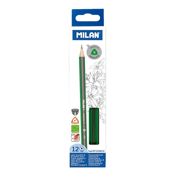 Milan Pack de 12 Lapices de Grafito Triangulares - Mina B de 2.4mm - Resistente a la Rotura - Para Escritura y Dibujo 1