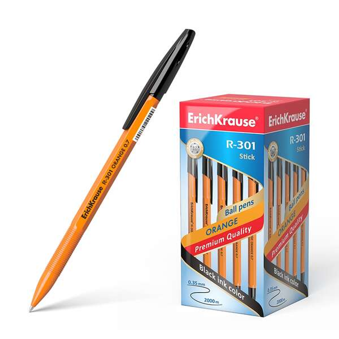 Erichkrause R-301 Boligrafo Orange - Punta de 0.7mm - Trazo de 0.35mm - Tapa Ventilada - Cuerpo Opaco Naranja - Color Negro 1