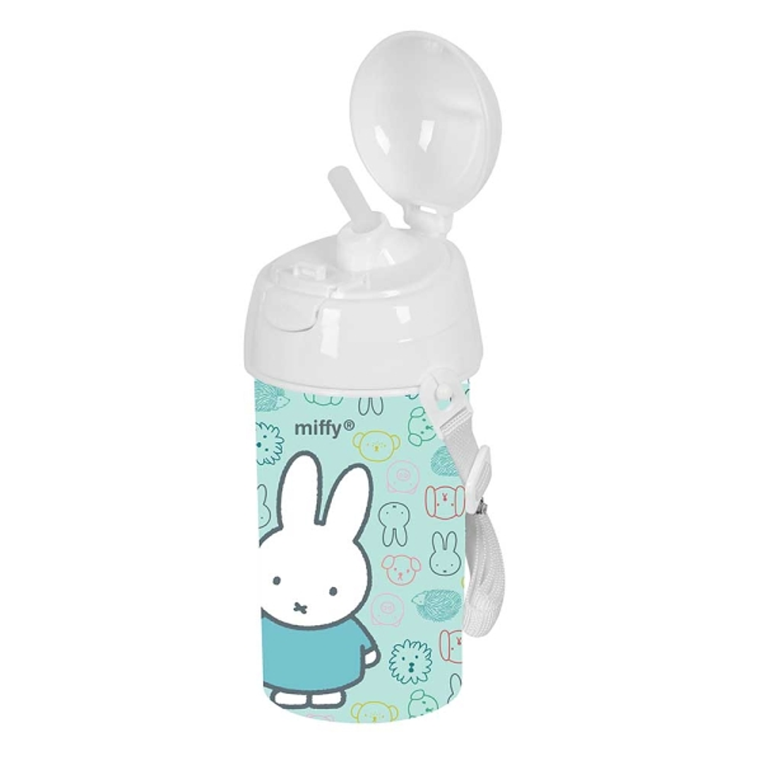 Safta Miffy Friends Botella de 500ml - PVC sin BPA - Pajita Interior - 73x73x195mm - Color Azul Claro 1
