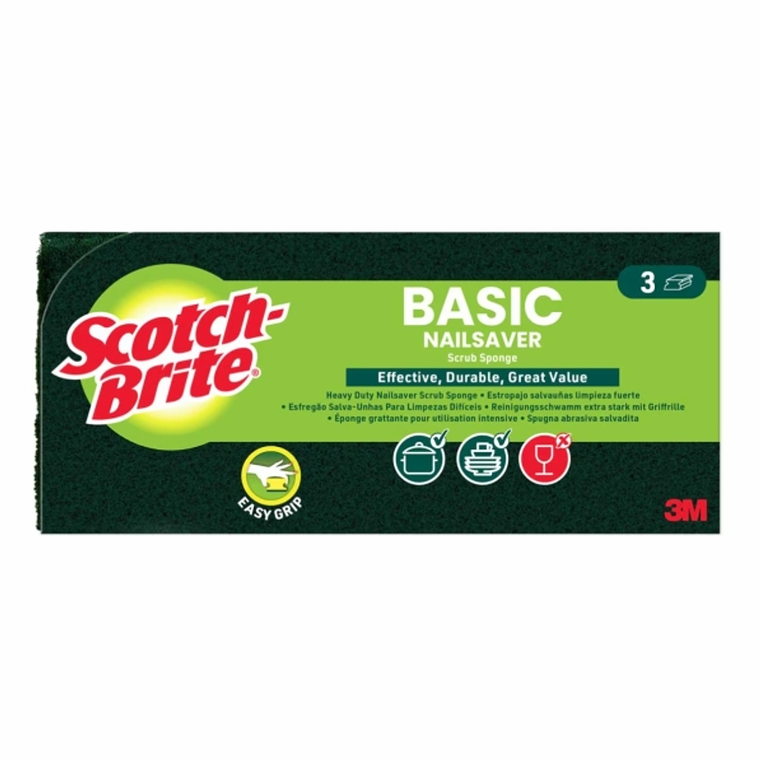 Scotch-Brite Basic Pack de 3 Estropajos de Cocina - Proteccion para los Dedos - Color Verde Oscuro 1