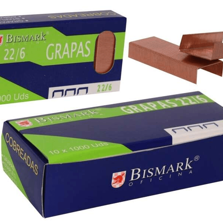 Bismark Caja de 1000 Grapas de Alambre de Alta Calidad Modelo 22/6 - Cobreadas 1
