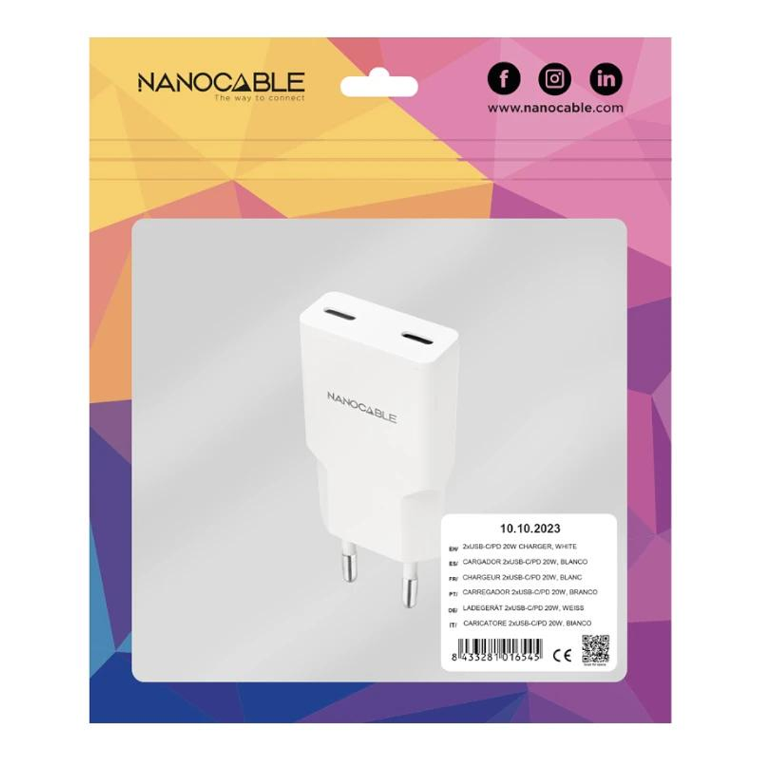 Nanocable Cargador 2xUSB-C/PD 25W  Blanco 2