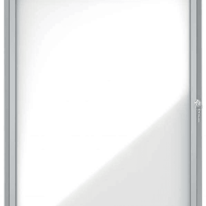 Nobo Vitrina para 4 Hojas A4 con Superficie Blanca Magnetica - 532x692x37mm - Puerta de Cristal de Seguridad - Marco de Aluminio - Color Blanco 1