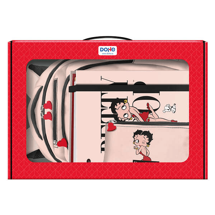 Dohe Betty Boop Pack de Mochila 3 Compartimentos Grande + Carpeta A4 Recambio + Portatodo Triple - Todo en un Maletin Perfecto para Regalo 1
