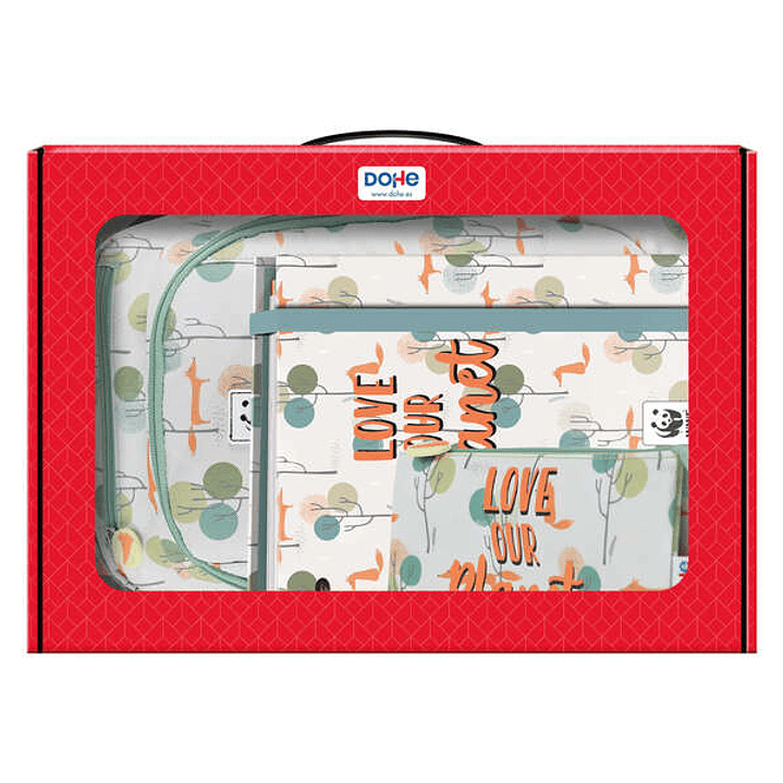 Dohe Pack Mochila, Carpeta y Portatodo WWF - Maletin Regalo 365x515x105mm - Carpeta A4 Recambio, Mochila 3 Compartimentos Grande - Portatodo Triple 1