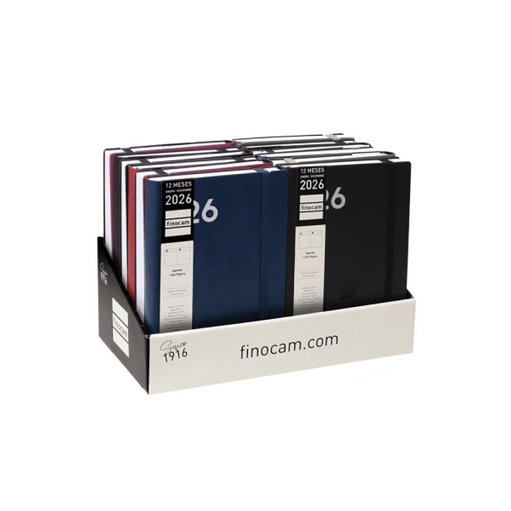 Finocam Dynamic Mara Expositor con 12 Agendas Surtidas en Catalan - Anual 2026 - Tapa Blanda - Cierre con Goma Elastica - Formato Y10 - 1 Dia por Pagi 1