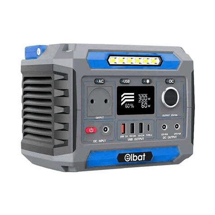 Elbat Generador de Energia Portatil - 300W - Bateria de Litio 78.000Mah - Display LED - Carga Solar - Accesorios Incluidos - Puertos de Salida USB y D 1