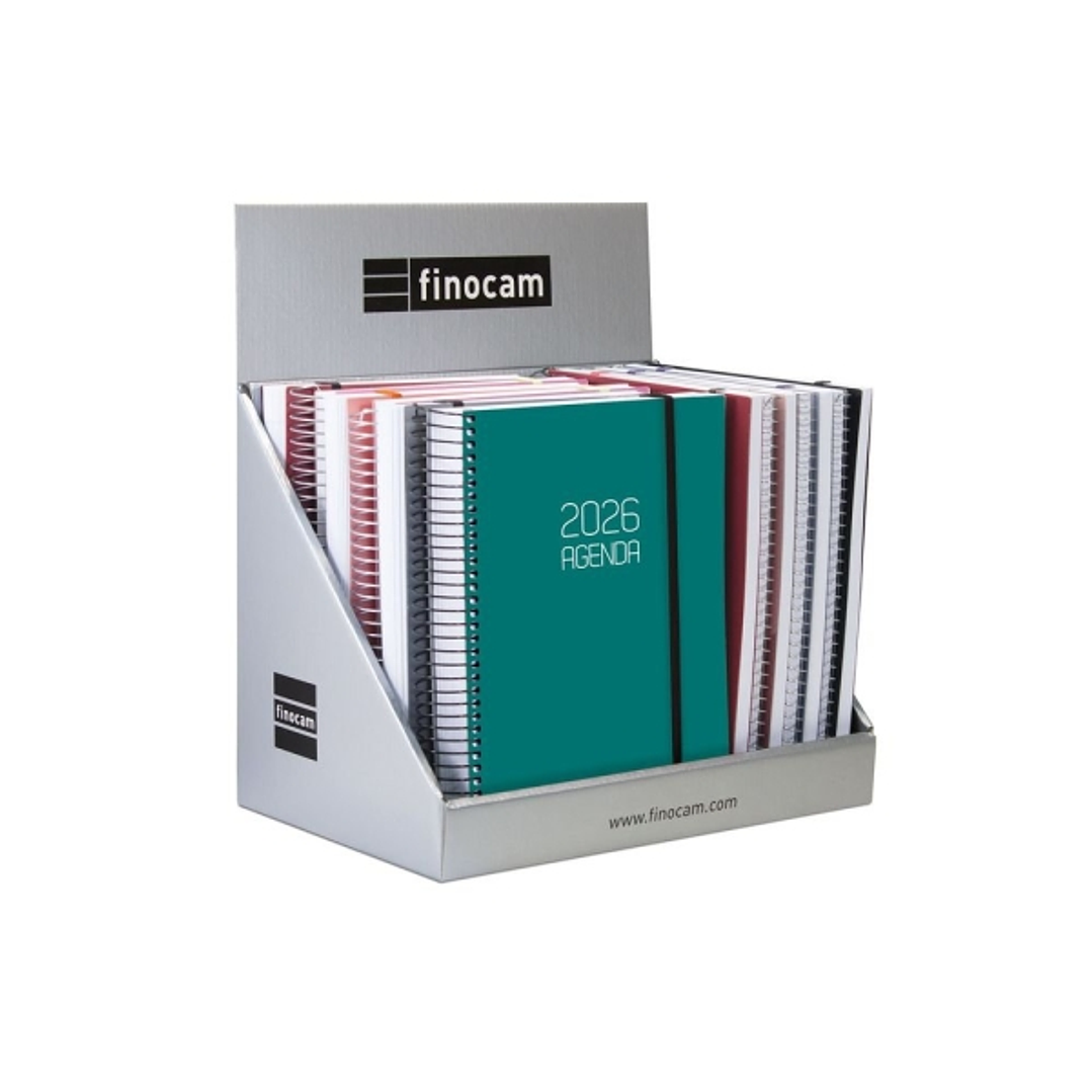 Finocam Expositor con 15 Agendas de Espiral Surtidas en Catalan - Anual 2026 - Formato E10 - Color Surtidos 1