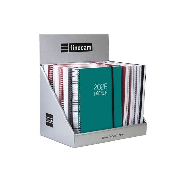 Finocam Expositor con 15 Agendas de Espiral Surtidas en Catalan - Anual 2026 - Formato E10 - Color Surtidos 1