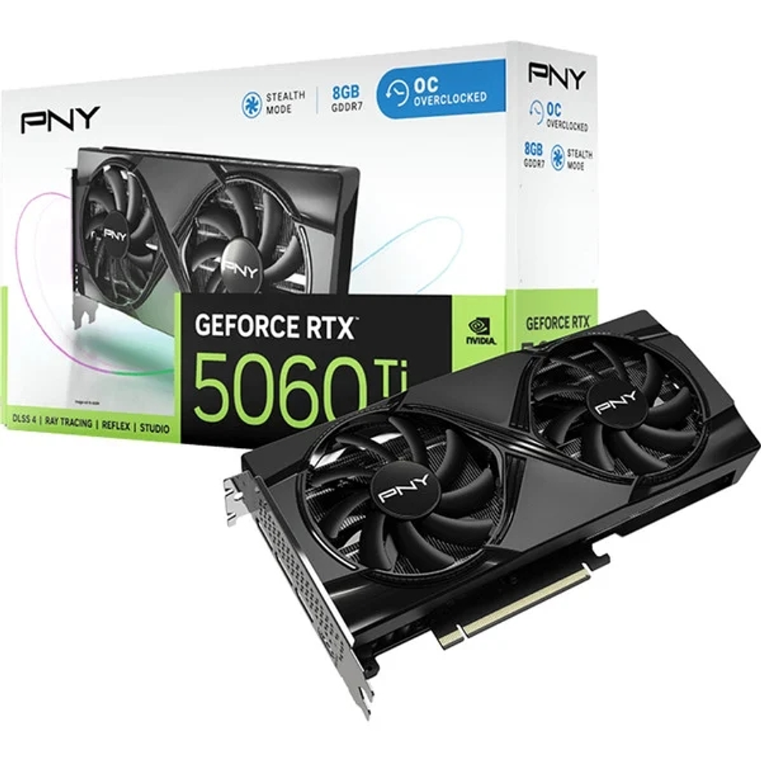 PNY GeForce RTX 5060 Ti Tarjeta Grafica 16GB GDDR7 Overclocked Dual Fan Reflex 2 AI NVIDIA DLSS4 1