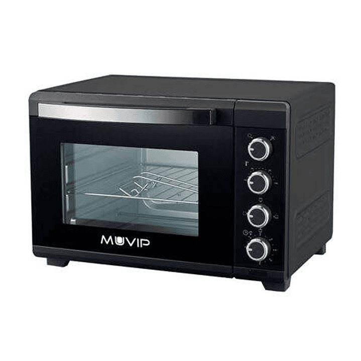 Muvip Horno 2000W 48L - Regulador de Temperatura 100º-230º - Exterior de Acero con Revestimiento - Selector de Tiempo - Puerta de Cristal Templado 1