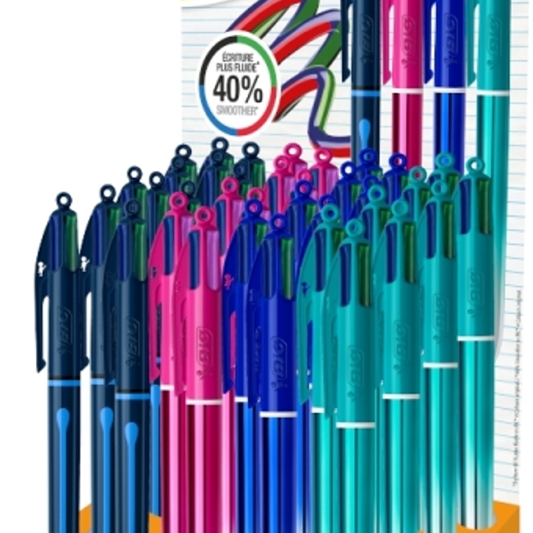 Bic 4 Colours Smooth Gradient y Drop Expositor de 36 Boligrafos de Bola Retractil - Punta Media de 1.0mm - Escritura un 40% mas Suave - 4 Colores 1