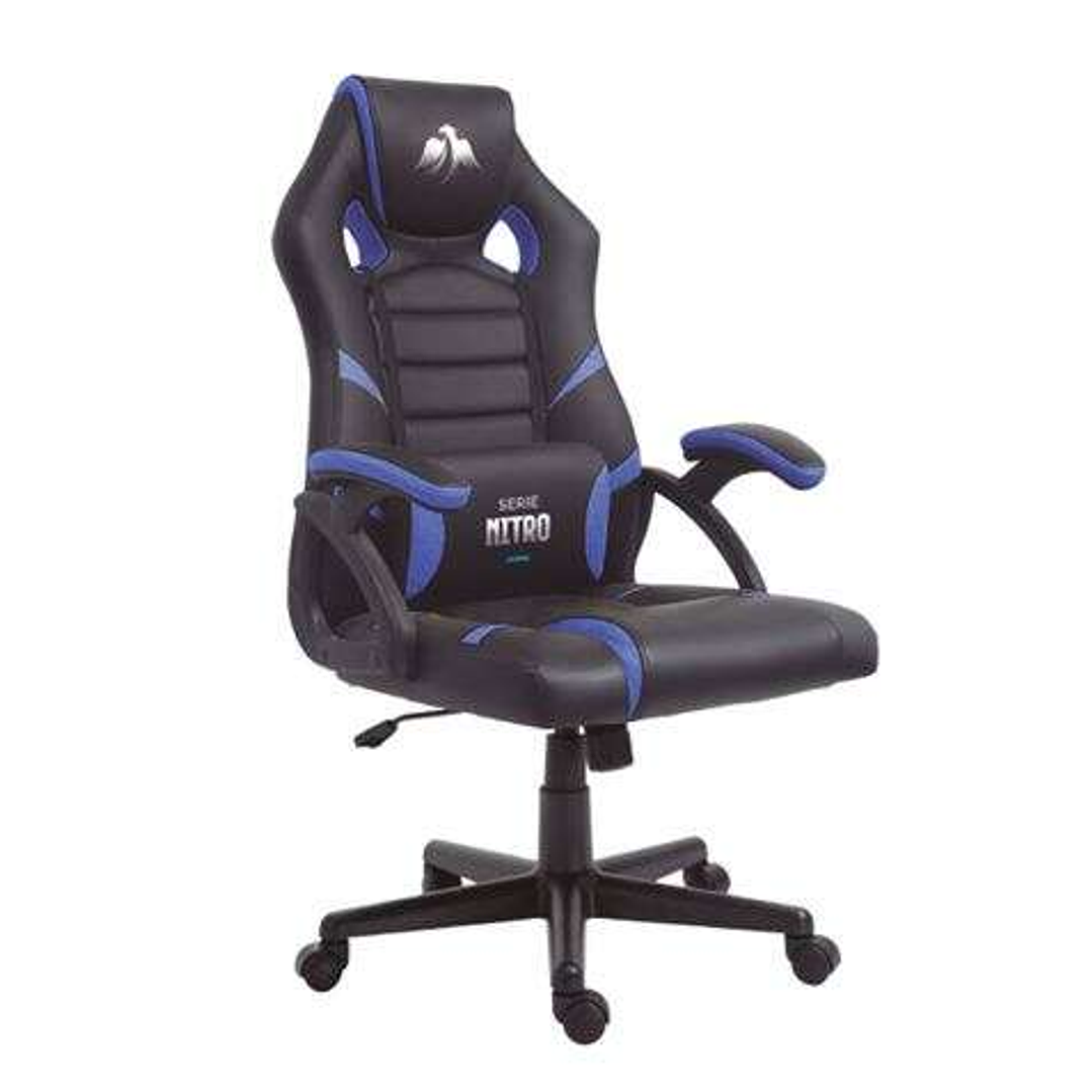 Cromad Serie Nitro Silla Gaming - Altura Regulable con Piston de Gas Clase 2 - Cojin Lumbar - Color Negro/Azul 1