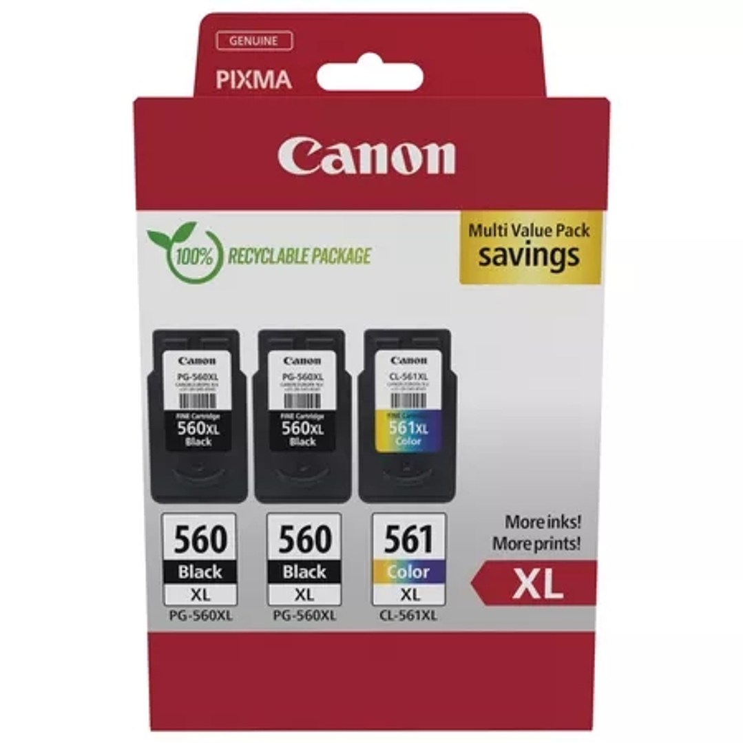 Canon PG-560XL + CL-561XL Pack de 3 Cartuchos de Tinta Originales - 3712C009 1