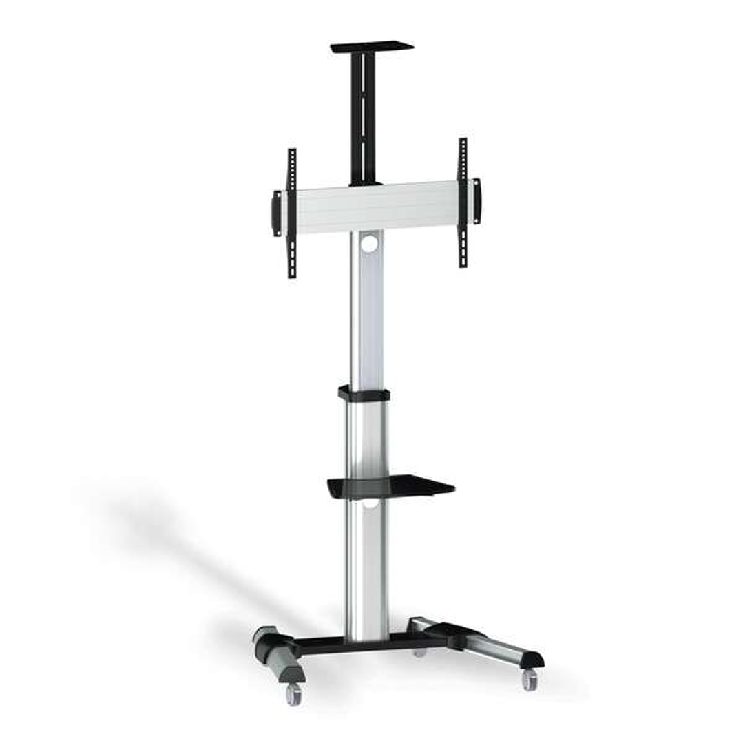 Aisens Soporte de Suelo Eco con Ruedas - Bandeja para DVD y Soporte de Camara (TV de 37”-70”) - Color Plata 1