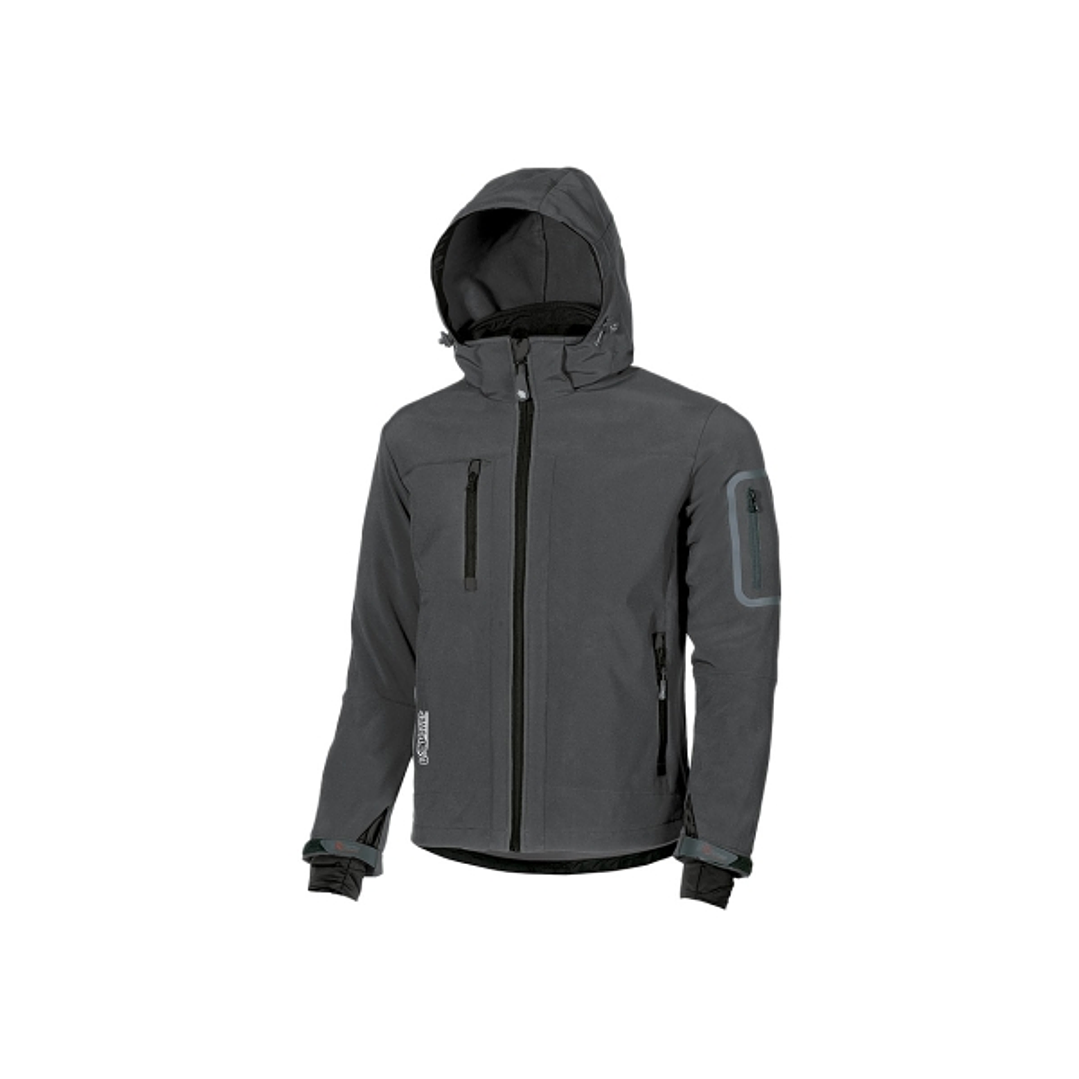 Upower Metropolis Soft Shell de Trabajo - Talla 4XL - Tejido Elastico Cortavientos, Transpirable, Resistente al Agua, Capucha Desmontable, Mangas Pref 1