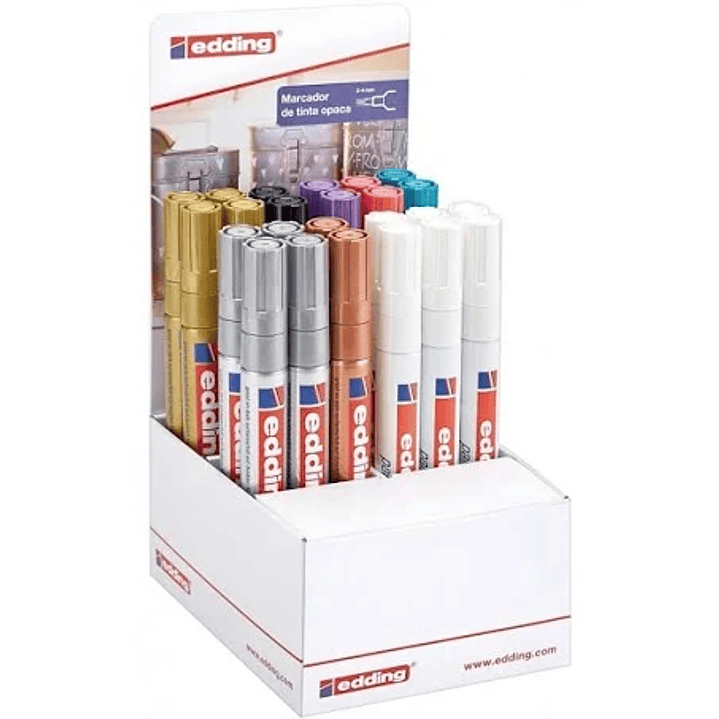 Edding 750 Expositor de 24 Rotuladores Permanentes - Punta Redonda - Trazo entre 2 y 4mm - Tinta Opaca - Secado Rapido - Colores Surtidos 1