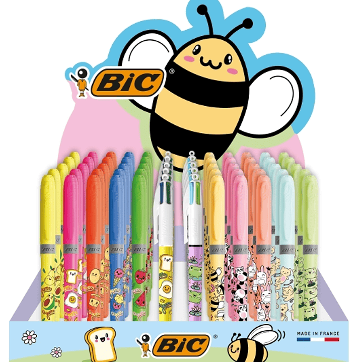 Bic Kawaii Pack de 144uds + Expositor con Capacidad para 60uds - Incluye 120 Marcadores Fluorescentes Highlighter Grip en Colores Surtidos, 12 Boligra 1