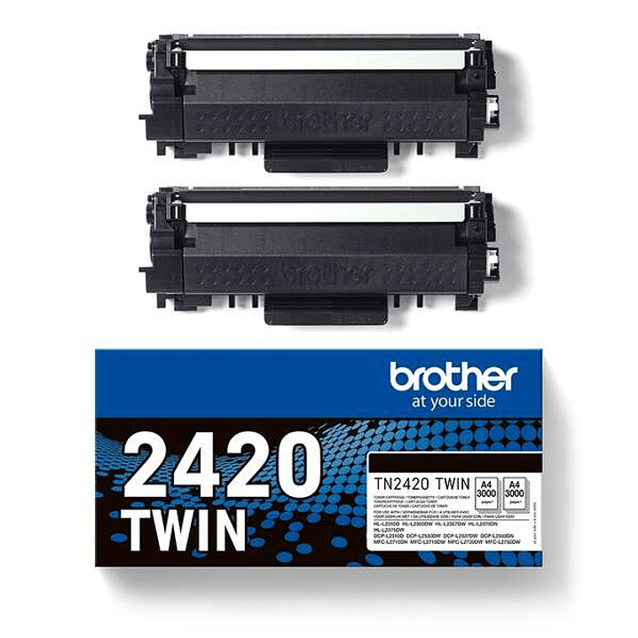 Brother TN2420 Negro Pack de 2 Cartuchos de Toner Originales - TN2420TWIN 1