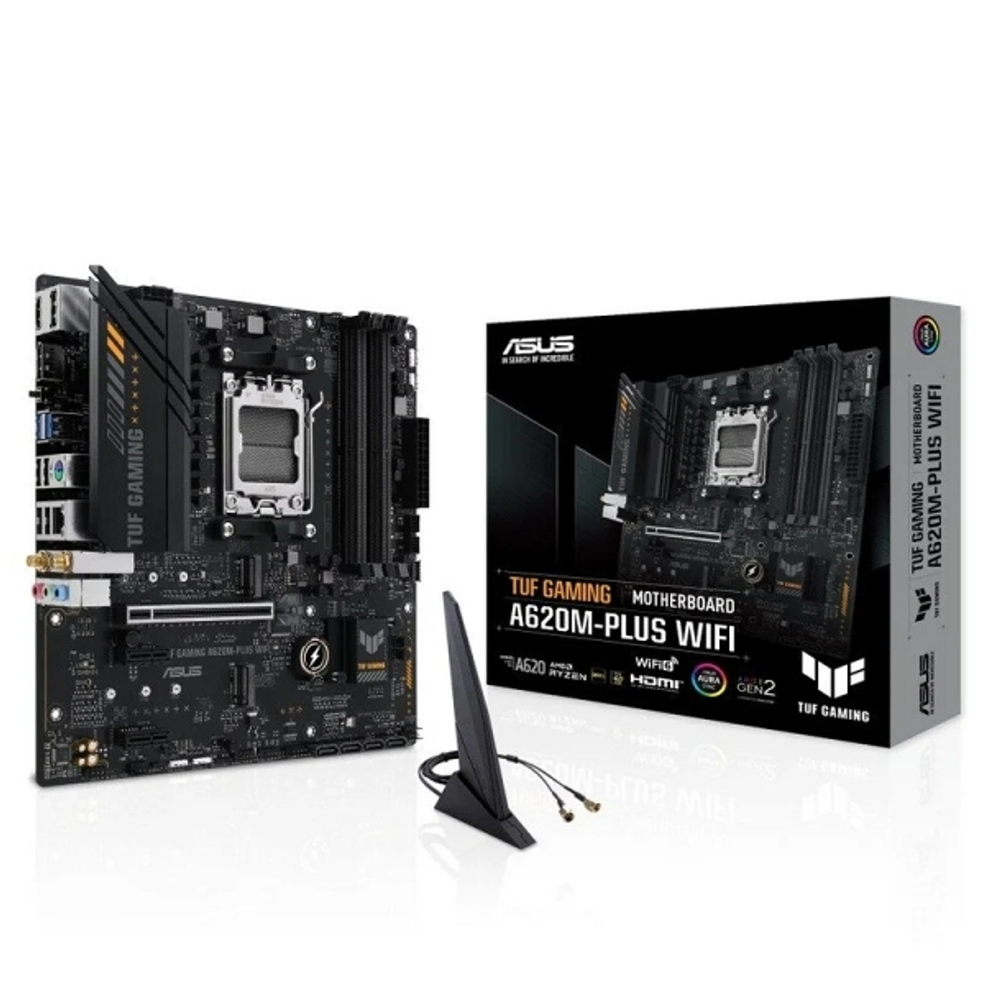 Asus TUF Gaming A620M-PLUS WIFI Placa Base AM5 - WiFi, Bluetooth, 4x DDR5, 2x M.2, 4x SATA III, PCIe 3.0, RJ-45, USB-A, USB-C - Factor de Forma MicroA 1