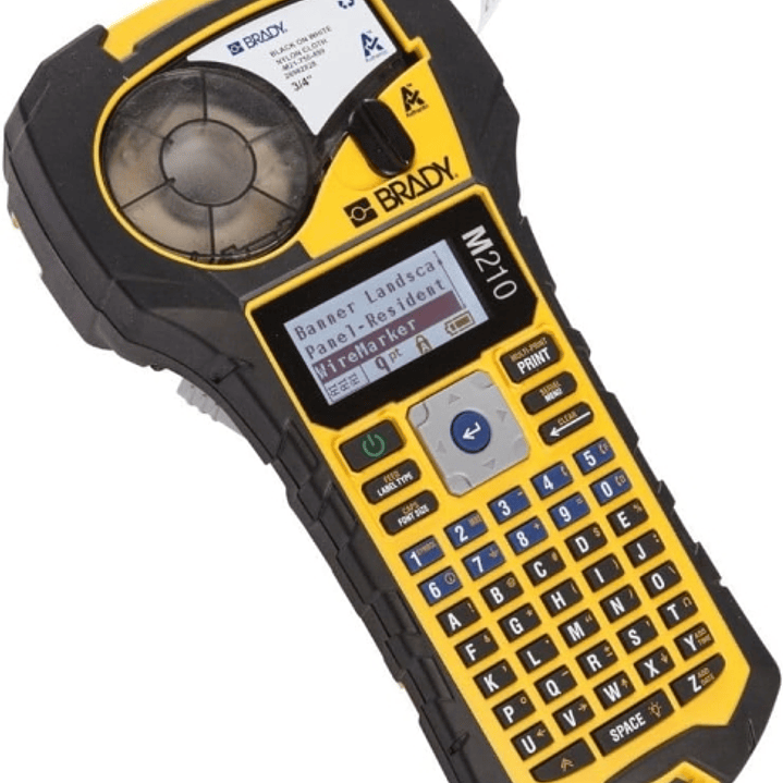 Brady M210 Impresora de Etiquetas Portatil - Pantalla LCD - Resolución: 203ppp - Anchura Maxima de la Etiqueta 19.05mm - Color Amarillo/Negro 1