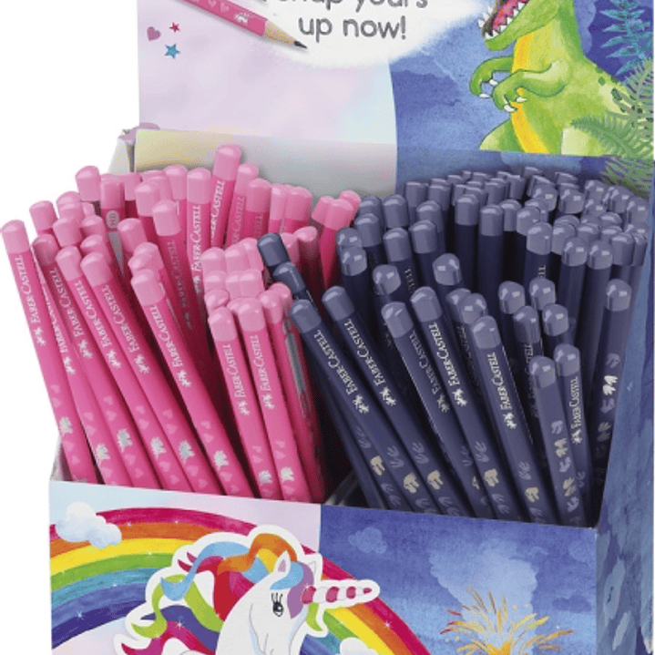 Faber-Castell Expositor de 144 Lapices de Grafito HB - Diseños con Motivos de Dinosaurios y Unicornios - Colores Surtidos 1