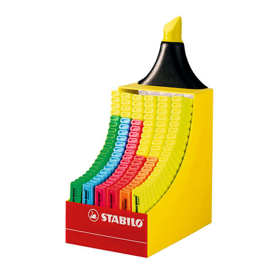 Stabilo Boss 70 Expositor de 120 Marcadores Fluorescentes - Trazo entre 2 y 5mm - Recargable - Tinta con Base de Agua - Colores Surtidos 1