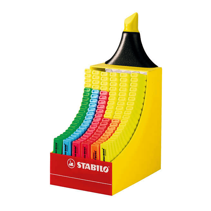 Stabilo Boss 70 Expositor de 120 Marcadores Fluorescentes - Trazo entre 2 y 5mm - Recargable - Tinta con Base de Agua - Colores Surtidos 1