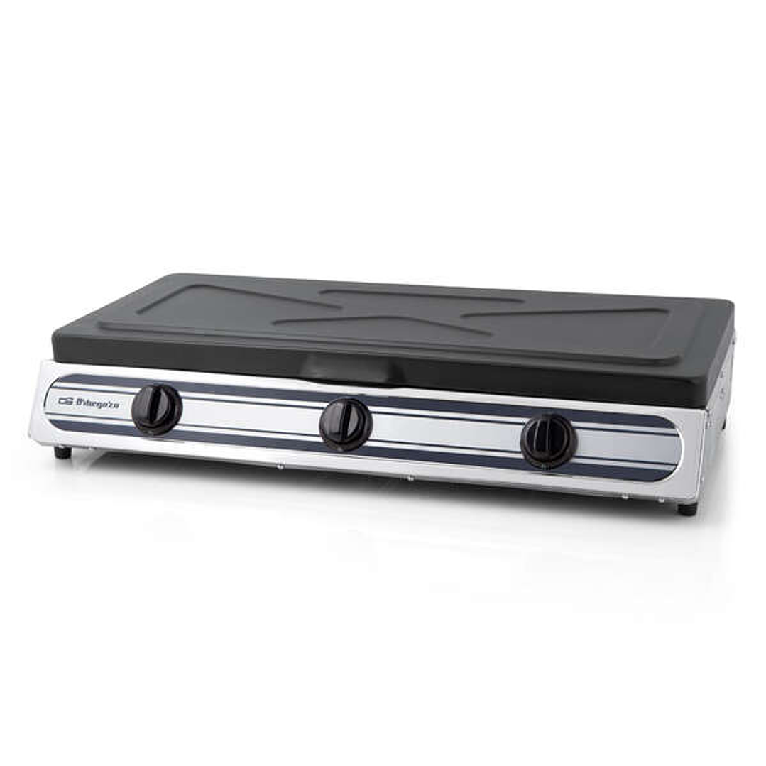 Orbegozo FO 3510 Hornillo a Gas Inoxidable - Compacto y Seguro - 3 Quemadores - Encendido Piezoelectrico - para Gas Butano/Propano 1