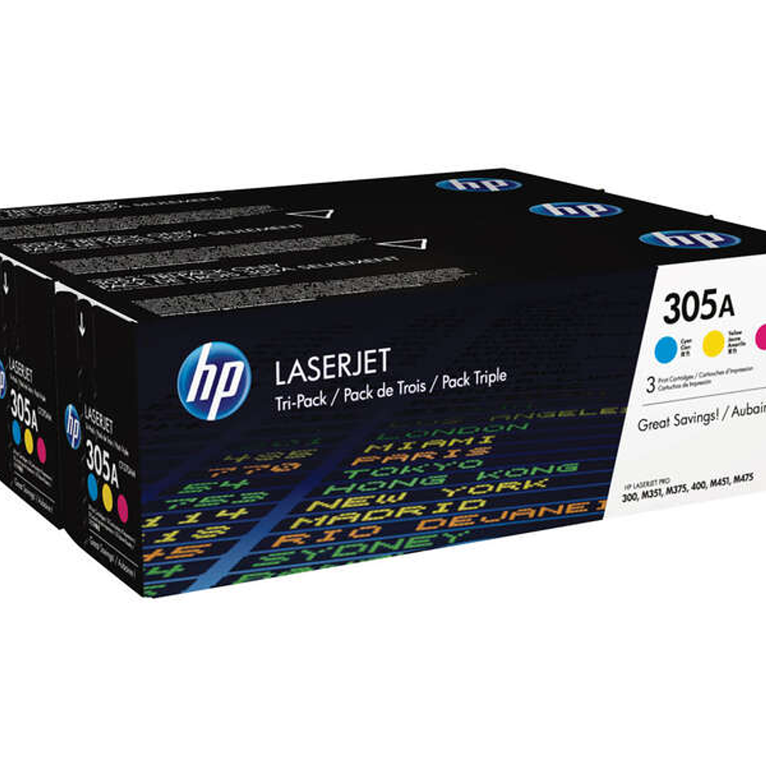 HP CE411A/CE412A/CE413A Pack de 3 Cartuchos de Toner Originales - 305A 1
