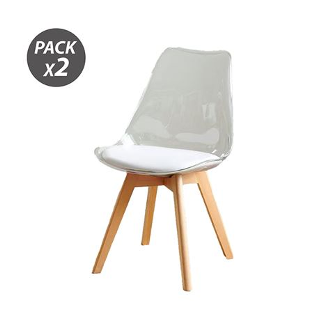 Muvip Pack 2 Sillas Design D1000 - Patas Macizas de Madera - Cojin Acolchado en la Base - Color Blanco 1