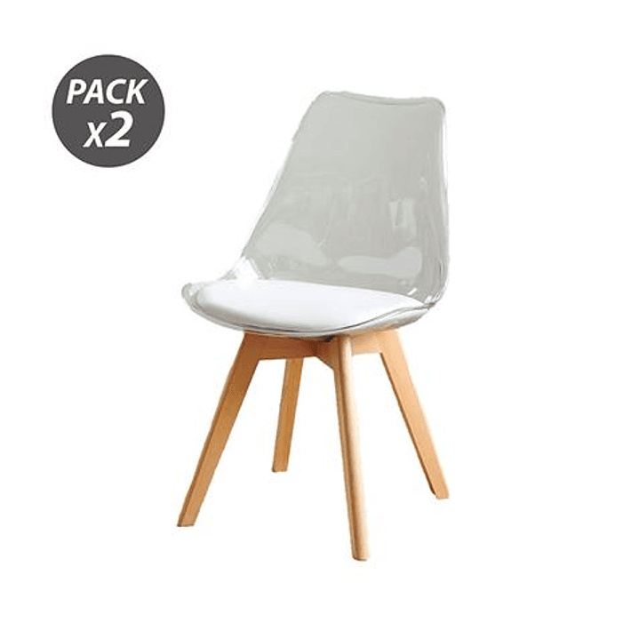 Muvip Pack 2 Sillas Design D1000 - Patas Macizas de Madera - Cojin Acolchado en la Base - Color Blanco 1