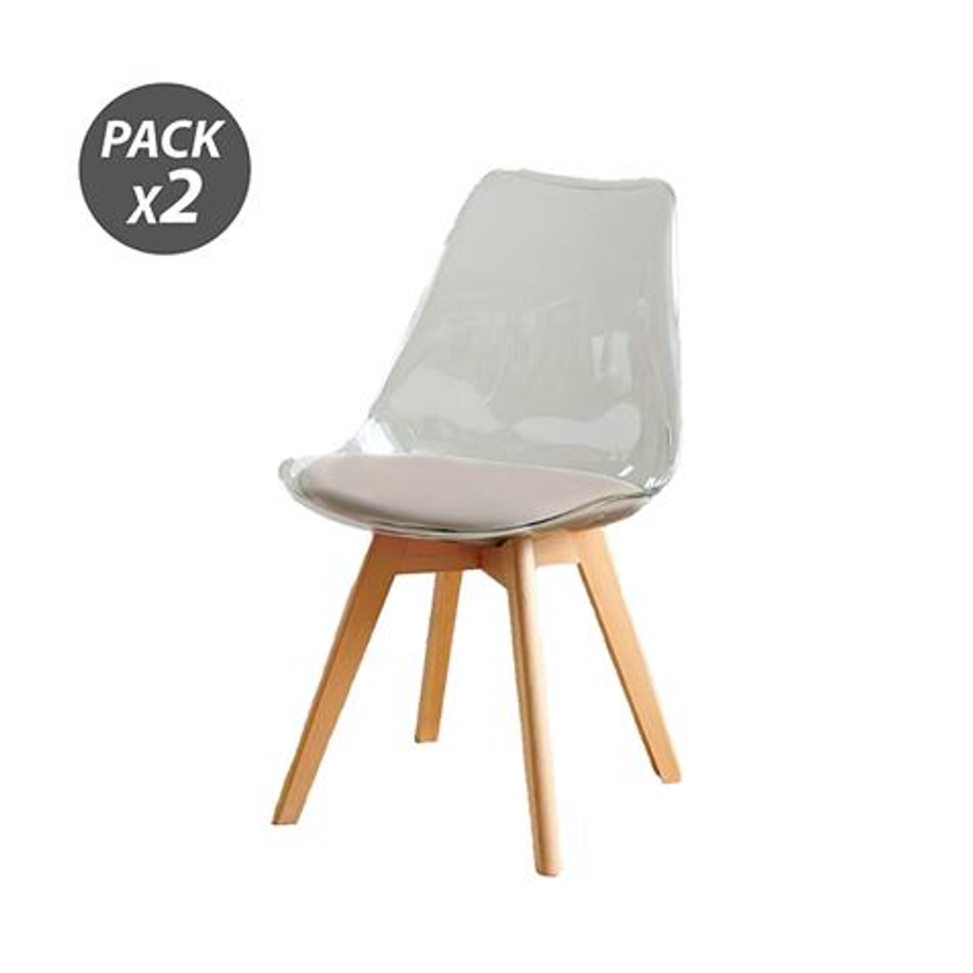 Muvip Pack 2 Sillas Design D1000 - Patas Macizas de Madera - Cojin Acolchado en la Base - Color Blanco/Marron 1