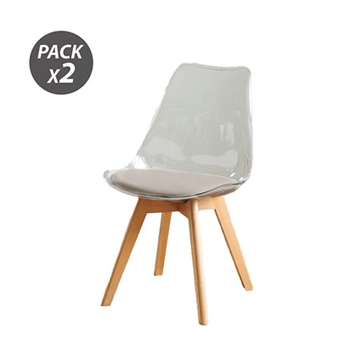 Muvip Pack 2 Sillas Design D1000 - Patas Macizas de Madera - Cojin Acolchado en la Base - Color Blanco/Marron 1