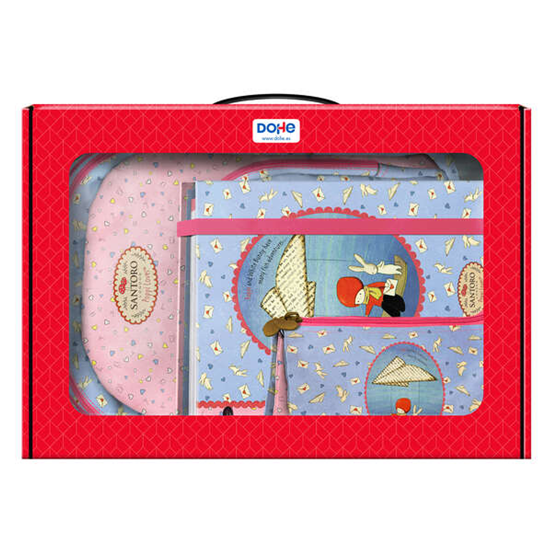 Dohe Santoro Poppi Loves Messenger Pack de Mochila Grande + Portatodo Triple + Carpeta de 4 Anillas Formato A4 con Recambio de 100 Hojas 1