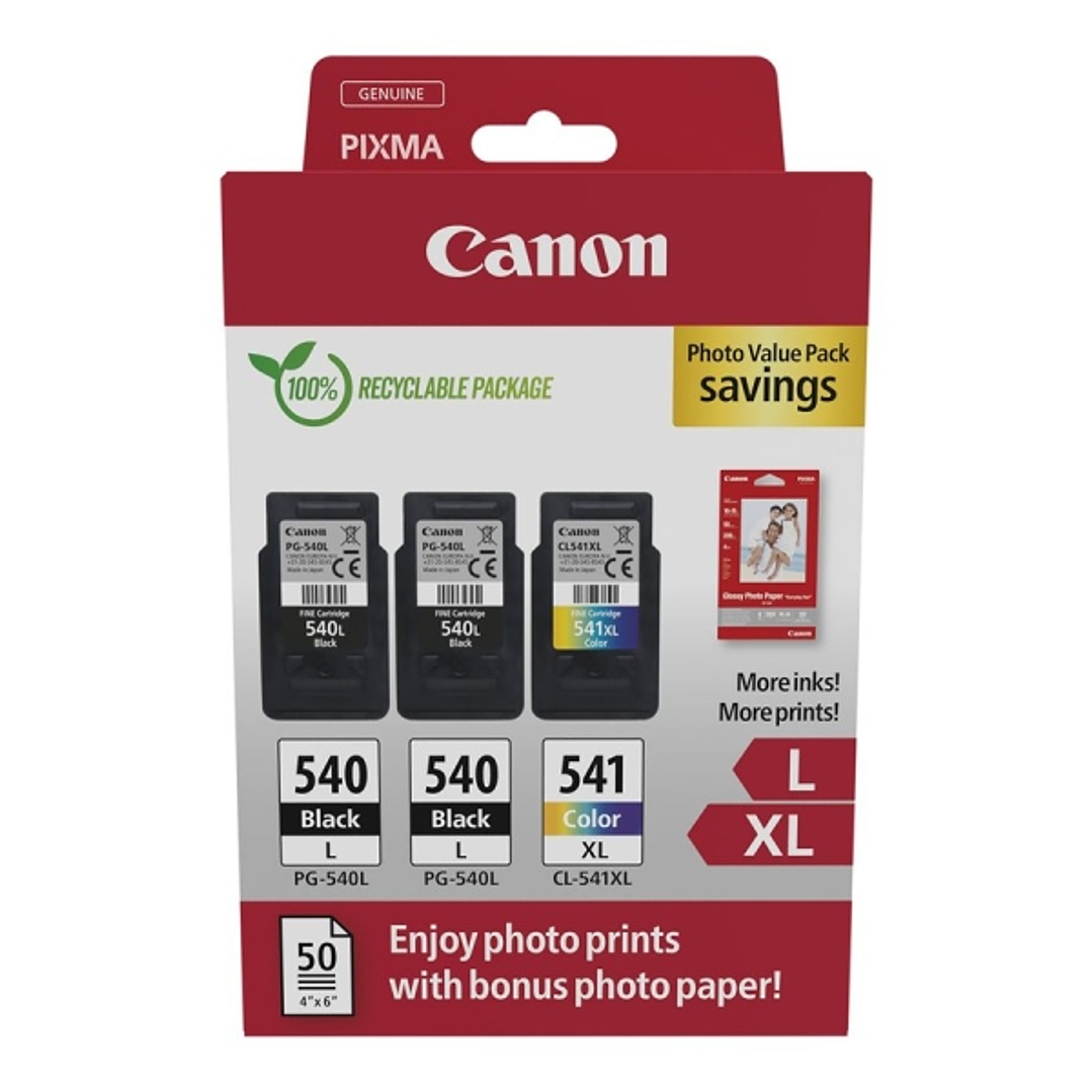 Canon PG540L Negro + CL541XL Color Pack de 3 Cartuchos de Tinta Originales + 50 Hojas de Papel Fotografico - 5224B015 1