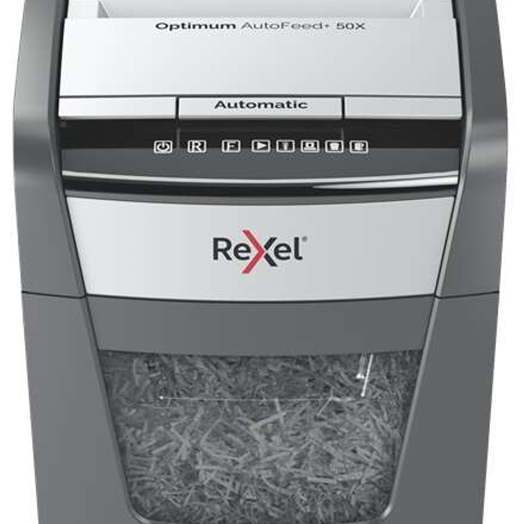 Rexel Optimum AutoFeed 50X Destructora Automatica de Corte en Particulas P-4 - Alimentacion Automatica 50 hojas y Ranura Manual 6 Hojas - Anti Atasco  1